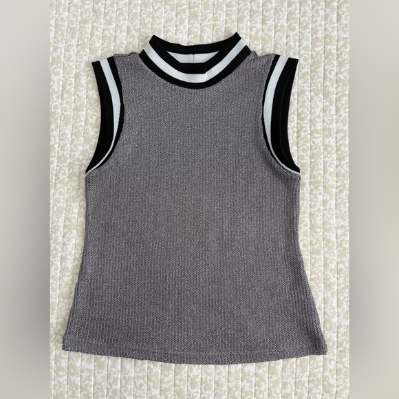 BB Dakota for Anthropologie Metallic Lurex Knit Varsity Tank Top | Silver | M - Picture 10 of 16